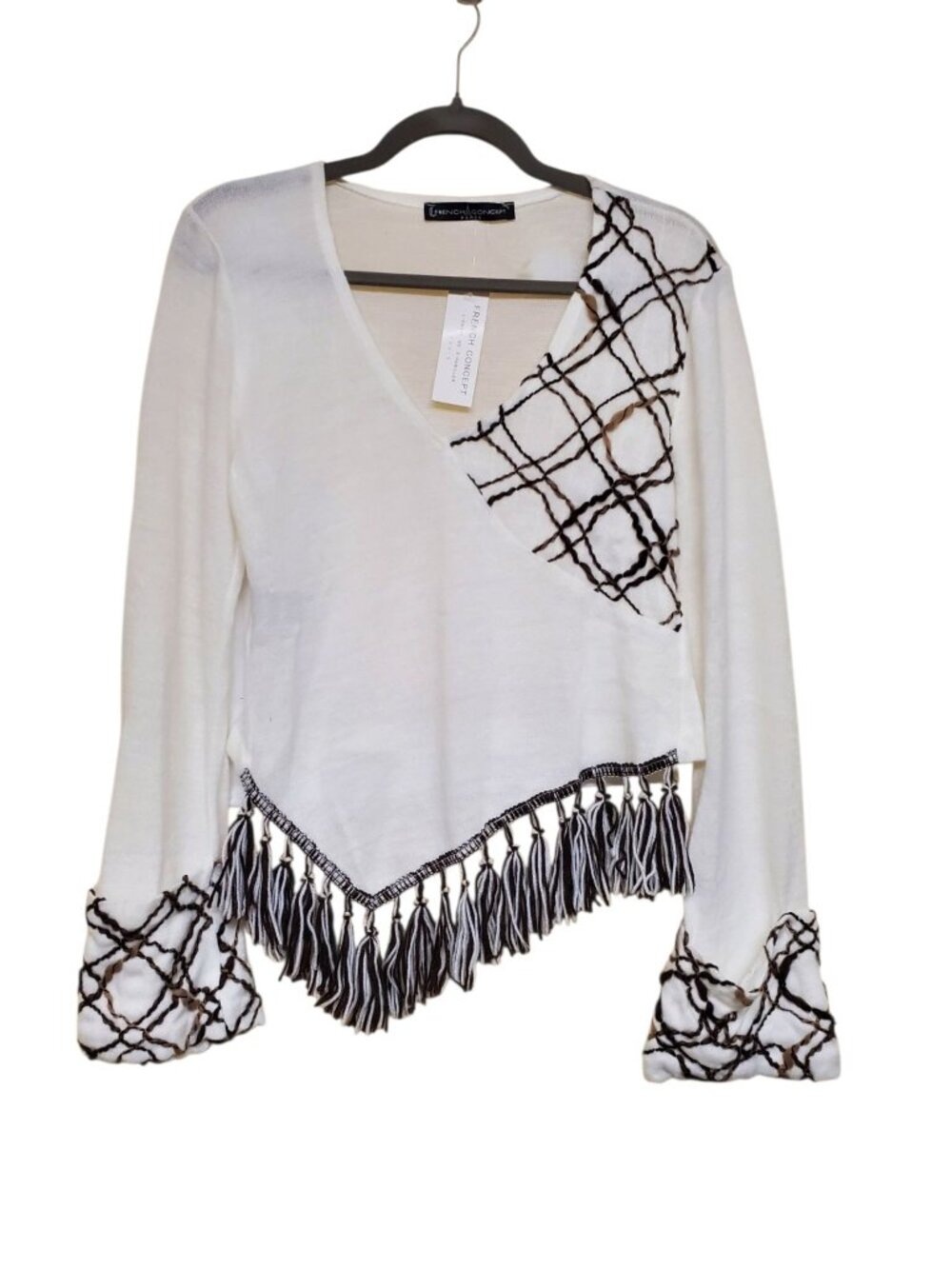 French Concept Cream Brown Wool Blend Wearable Art Sweater Italy Made NWT L